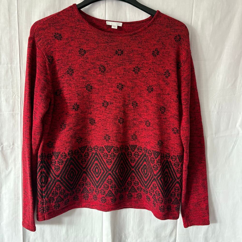 J. Jill Red Black Pullover Sweater Wool Blend Size XS